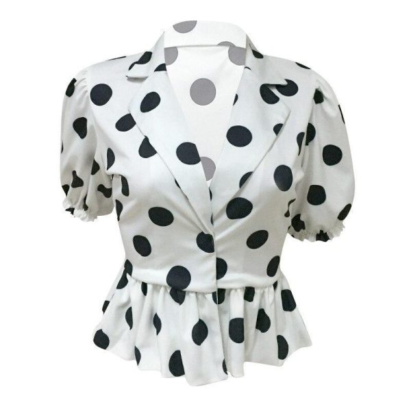 Big polka dots blouse shirt women Short sleeve v neck white blouse Summer  elegant peplum tops Turn down dot blusas femme - Hplify