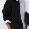 Black Grey Patchwork Long Sleeve Sweathsirt Hoodies Wmen Casual Loose Turn Down Collar Pullover Tops Winter Oversize Hoodie - Hplify