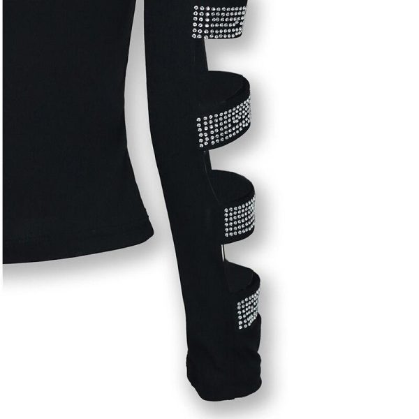 Black diamonds cutout sleeve blouse shirt women Long sleeve off shoulder top Summer slim fit blouses woman  blusas mujer - Hplify