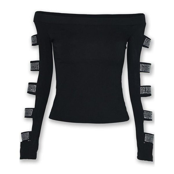 Black diamonds cutout sleeve blouse shirt women Long sleeve off shoulder top Summer slim fit blouses woman  blusas mujer - Hplify