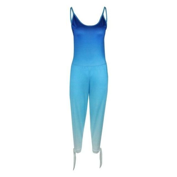 Blue Gradient Floral Print Bandage Rompers Womens One Piece Jumpsuit Sexy Sleeveless Backless Playsuit Summer Clothes Overalls - Hplify