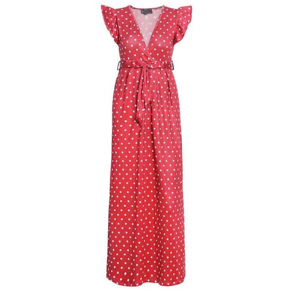Bohemian dot print maxi dress Ruffle sleeve v neck sexy women dress Summer Sashes wrap dresses Casual boho beach robe femme - Hplify