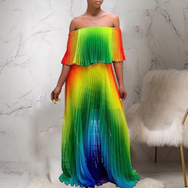 Bohemian off shoulder maxi dress women strapless long pleated dress  Fashion boho beach party dresses robe femme - Hplify