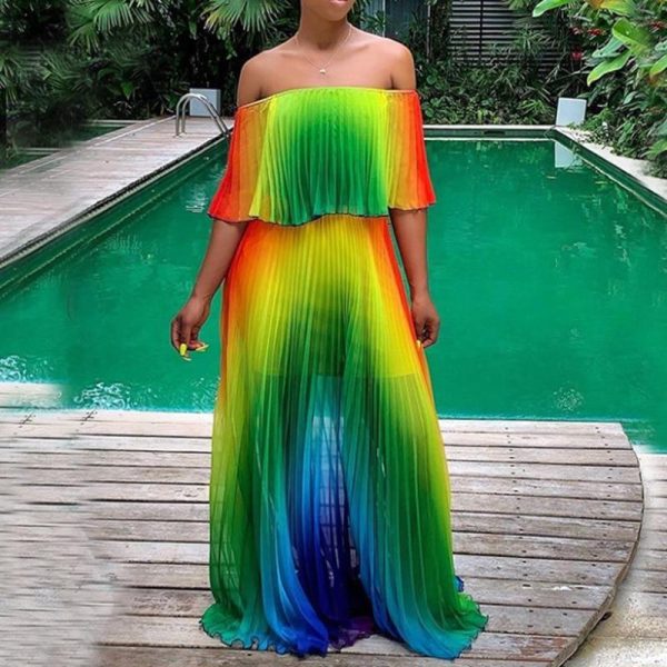 Bohemian off shoulder maxi dress women strapless long pleated dress  Fashion boho beach party dresses robe femme - Hplify