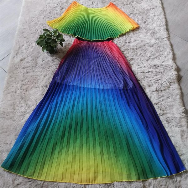 Bohemian off shoulder maxi dress women strapless long pleated dress  Fashion boho beach party dresses robe femme - Hplify