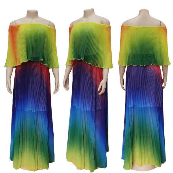 Bohemian off shoulder maxi dress women strapless long pleated dress  Fashion boho beach party dresses robe femme - Hplify