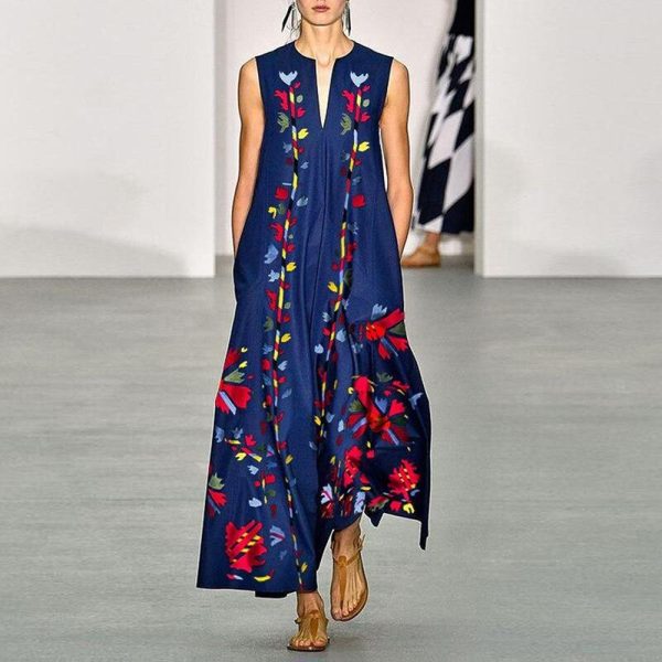 Butterfly print maxi dress Sleeveless v neck summer women dress Bohemian beach sundress Casual long vestidos robe femme - Hplify