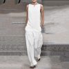 Casual loose rompers womens jumpsuit Summer sleeveless solid black white jumpsuit streetwear Pocket long pants overalls - Hplify