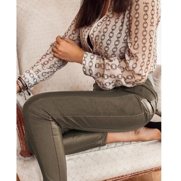 Chain Print Long Sleeve Blouse Shirt Women Turn Down Collar Casual Tops Summer Fashion Street Wear Elegant Blusas Femme - Hplify