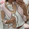 Chains Print Button Design Casual Tops O Neck Long Sleeve T Shirt Women Blusas Mujer De Moda - Hplify