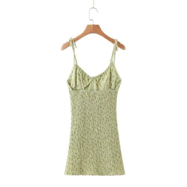 Chu Sau beauty New Casual Chic Floral Print Sling Mini Dress Women Holiday Bow V-neck Dress Summer Sexy Backless Ladies Dresses - Hplify