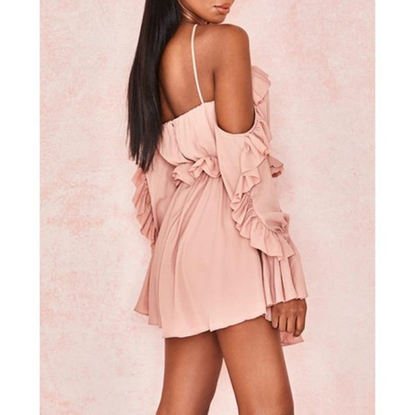 Cold shoulder chiffon rompers womens jumpsuit Halter casual losoe summer beach jumpsuit wide leg pants short jumpsuits overalls - Hplify