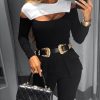 Colorblock Cut Out Design Long Sleeve Tshirt Women Color Patchwork Winter Basic Tops Blusa Mujer T Shirt - Hplify