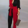 Colorblock Long Sleeve Knotted Jumpsuit - Hplify