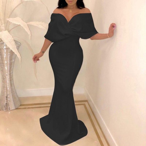 Cross over neck fishtail party dress Women solid bodycon off shoulder dress Elegant ladies formal celebrate dresses vestidos - Hplify