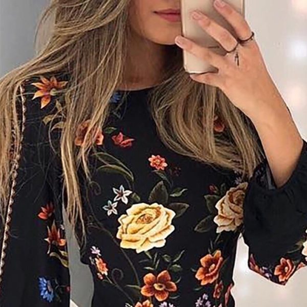 Cutout back latern sleeve bodycon dress Retro flower print mini women dress Summer Bishop Sleeve floral party vestidos - Hplify