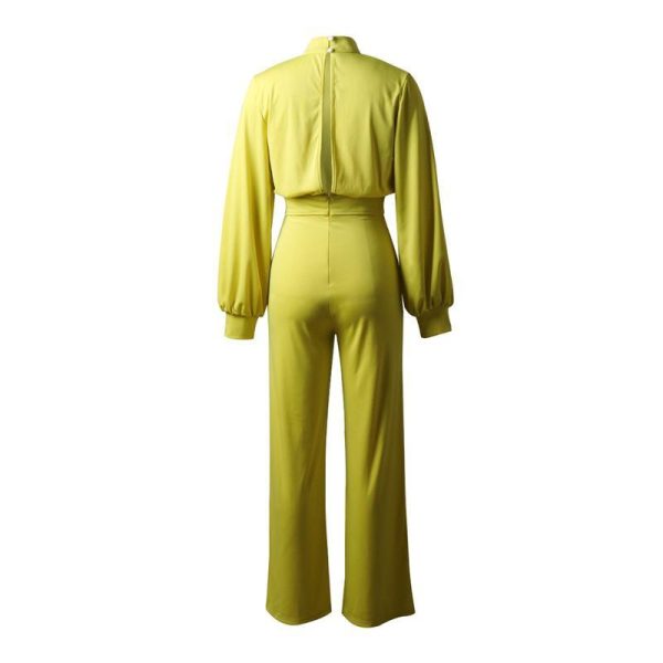 Elegant wide leg patns jumpsuit for women Solid color oen back rompers womens jumpsuit Long sleeve autumn Overalls - Hplify