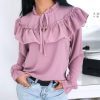 Fall Clothing Casual Tops Causal Long Sleeve Shirt Casual Round Neck Ruffled Long Sleeve Women Blouse Casual Tops - Hplify