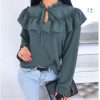 Fall Clothing Casual Tops Causal Long Sleeve Shirt Casual Round Neck Ruffled Long Sleeve Women Blouse Casual Tops - Hplify