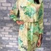 Fall Clothing Elegant Dress Casual Butterfly Printed Long Sleeve Eatic Waist Dress Women Dress Turtleneck Women Mini Dress - Hplify
