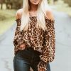 Fall Clothing For Women Tshirt Long Sleeve Tops Sexy Leopard Slash Neck Off Shoulder T Shirt Ruffles Tees Casual Streetwear - Hplify