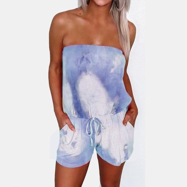 Fashion Casual Off Shoulder Sleeveless Tie Dye Elastic Waist Women Playsuit Sexy Women Ropmer Women Overalls - Hplify