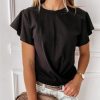 Fashion Casual Round Neck Solid Color Butterfly Sleeve Women Blouse Summer Short Sleeve Women Tops Office Wear Women - Hplify