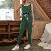 Fashion Casual Solid Color Green Elastic Waist Sleeveless Women Jumpsuit Casual Off Shoulder Women Romper - Hplify