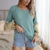 Fashion Casual Solid Color Round Neck Floral Printed Patchwork Long Sleeve Women Blouse Casual Women Tops and Shirt - Hplify
