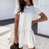 Fashion Casual Solid Color Round Neck Fuffled Short Sleeve Women Dress Casual Short Sleeve Women Dress Summer Dress Women - Hplify