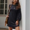 Fashion Casual Solid Color Round Neck Loose Lantern Sleeve Women Dress Casual Long Sleeve Women Dress Fall Clothing Women - Hplify