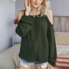 Fashion Casual Solid Color Round Neck Off Shoulder Lantern Sleeve Women Blouse Casual Women Tops and Shirt - Hplify