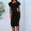 Fashion Casual Solid Color Ruffled Butterfly Sleeve Women Bodycon Dress Sexy Women Office Wear Black Dress Women - Hplify