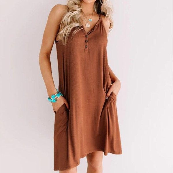 Fashion Casual Solid Color V Neck Short Sleeve Loose Women Dress Short Sleeve Summer Dress Women - Hplify