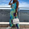 Fashion Casual Summer Sleeveless Tie Dye High Split Slim Women Dress Casual Women Summer Dress Sexy Women Dress Summer - Hplify