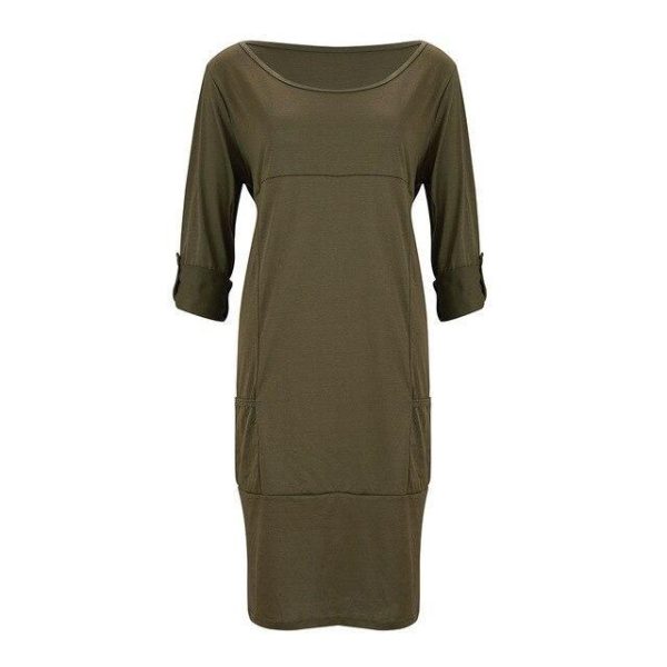 Fashion Long Sleeve Dress Women Casual Solid Color Round Neck Long Sleeve Women Dress Casual Women Shirt Dress - Hplify