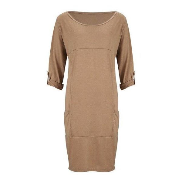 Fashion Long Sleeve Dress Women Casual Solid Color Round Neck Long Sleeve Women Dress Casual Women Shirt Dress - Hplify