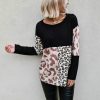 Fashion Long Sleeve Women Round Neck Leopard Patchwork Long Sleeve Women Blouse Fall Clothing Women Tops and Shirt - Hplify