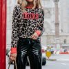 Fashion Long Sleeve Women Sweatshirt Fall Clothing  Casual Leopard Letter Printed Long Sleeve Women Pullovers Women Clothing - Hplify
