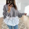 Fashion Long Sleeve Women Tops and Shirt Casual Round Neck Khaki Patchwork Ruffled Eastic Waist Women Tshirt - Hplify