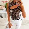 Fashion Sexy Leopard Pritned Hollow Out Sleeveless Turtleneck Women Blouse Sexy Women Tops and Shirt Summer Clothing - Hplify