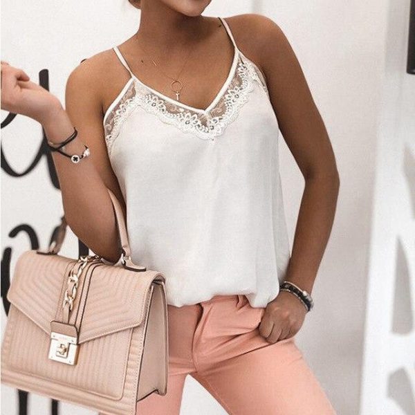 Fashion Sexy Low Cut Lace Patchwork Sleeveless Women Camis Sexy Tank Tops Women Summer Tshirt - Hplify