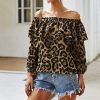 Fashion Sexy Off Shoulder Ruffled Leopard Printed Lanter Sleeve Women Blouse Sexy Women Long Sleeve Shirt Fall Clothing - Hplify