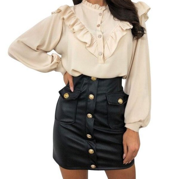 Fashion Sexy Solid Color Leather Bodycon High Waist Short Pencil Skirt Mini  Button Zipper Skirts Casual Slim Mini Skirt - Hplify