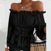 Fashion Sexy Solid Color Off Shoulder Lantern Sleeve Long Sleeve Bandage Women Blouse  Women Shirts Womens Tops and Blouses - Hplify