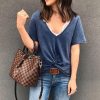 Fashion Solid Color Bluse V Neck Women Blouse  Short Sleeve Women Blouse Casual Tops and Shirt Summer Tops - Hplify