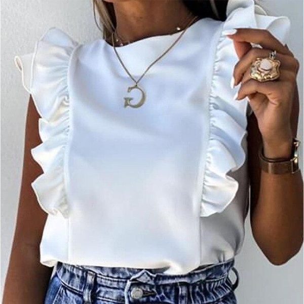 Fashion Summer Solid Color Round Neck Sleeveless Butterfly Sleeve Women Blouse Sexy Women Tops and Shirt Women Clothing - Hplify