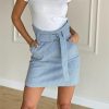 Fashion Women  Blue Irregular Skirts Sexy High Waist Tunic Bandage Lace Up Asymmetrical Slim Pencil Skirt Women Mini Skirt - Hplify