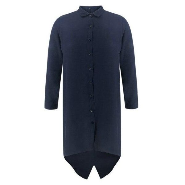 Fashion Women Dress Long Sleeve Shirt Dress Ladies Office Wear Casual Women Blue Turn-down Collar ButtonMini Dress - Hplify