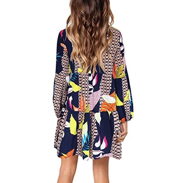 Fashion Womens Long Sleeve Dress Maple Leaf Printed Swing Loose Comfy Casual Dress A-line Fashion Dress#D3 - Hplify